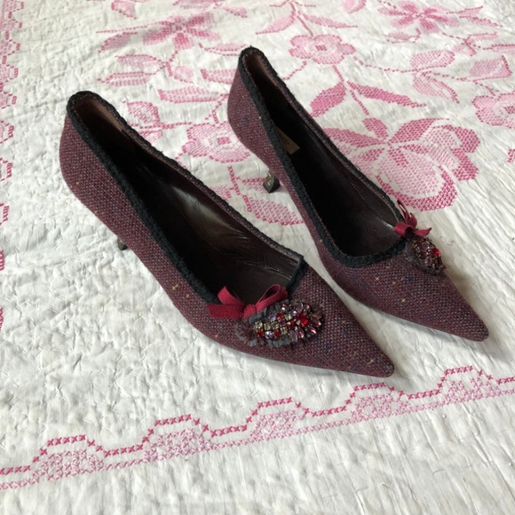Prada Shoes - Prada tweed jeweled kitten heels VGUC size 40.5 10